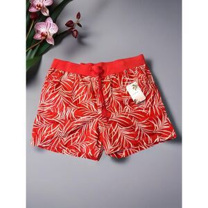 Palm Rio Red Palm Leaf Print Drawstring Summer Beach Shorts‎ XL